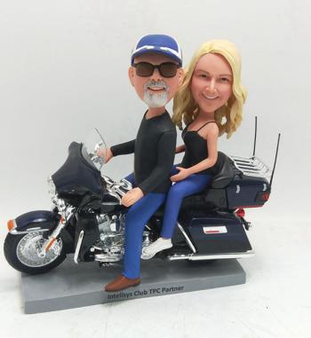 Custom bobblehead couple driving Motorbike